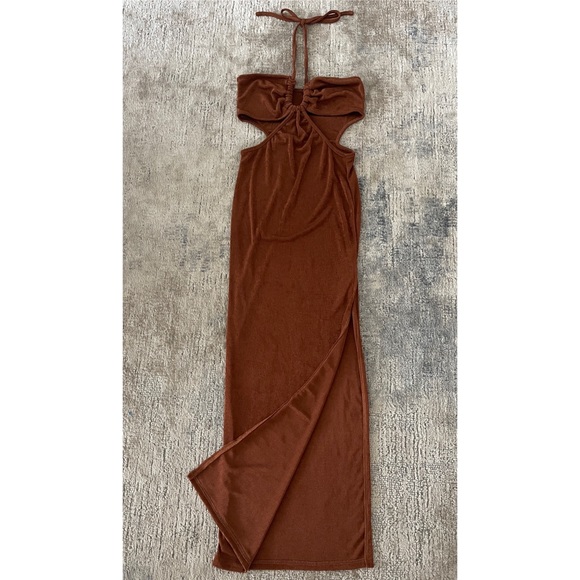 Vienna Cut Out Bronze Slit Maxi Semi Sheer - Picture 8 of 15